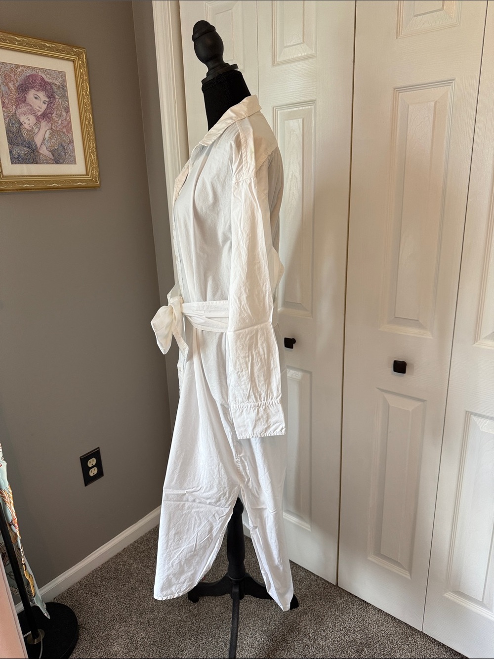 J. Crew White Cotton Button-Front Midi Shirt Dress with Waist Tie - Picture 2 of 3